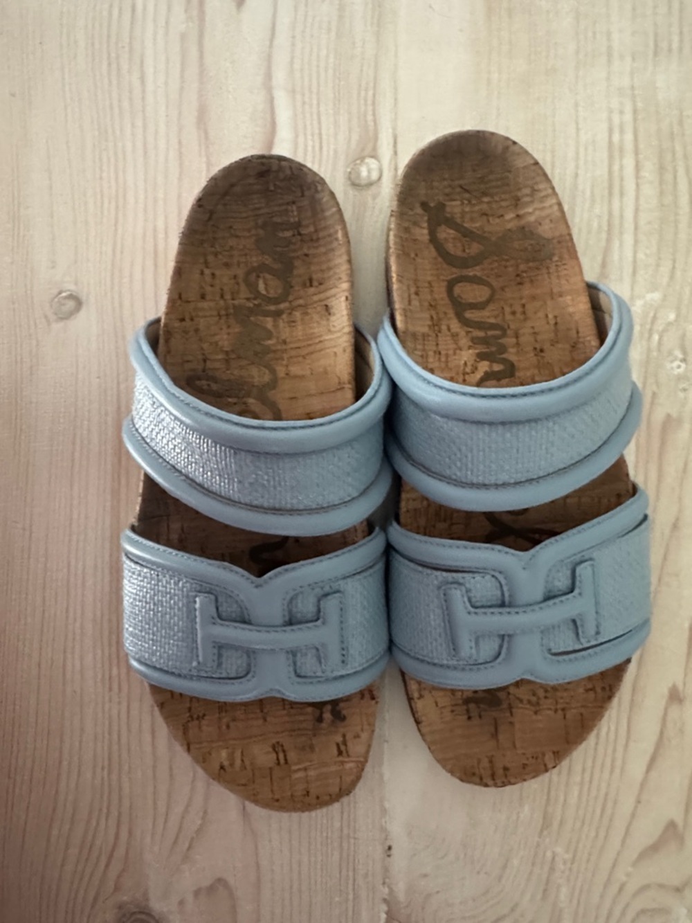 Sam Edelman Light Blue Dual-Strap Cork Slide Sandals - Picture 3 of 6